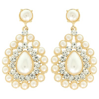 PEARL CRYSTAL TEARDROP SHAPED POST EARRINGS