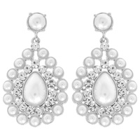 PEARL CRYSTAL TEARDROP SHAPED POST EARRINGS
