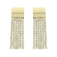 SQUARE TOP RHINESTONE TASSEL EARRINGS