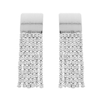 SQUARE TOP RHINESTONE TASSEL EARRINGS