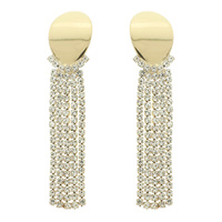 OVAL TOP RHINESTONE TASSEL EARRINGS