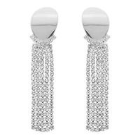 OVAL TOP RHINESTONE TASSEL EARRINGS