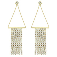 TRIANGLE TOP RHINESTONE TASSEL EARRINGS
