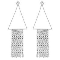 TRIANGLE TOP RHINESTONE TASSEL EARRINGS