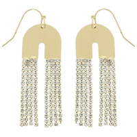 TUNING FORK RHINESTONE TASSEL EARRINGS