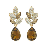 2-TIER CRYSTAL RHINESTONE LEAF ACCENT DANGLE AND DROP EARRINGS