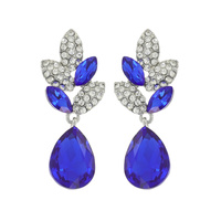 2-TIER CRYSTAL RHINESTONE LEAF ACCENT DANGLE AND DROP EARRINGS