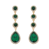 4-TIER CRYSTAL RHINESTONE LONG DROP TEARDROP HALO EARRINGS