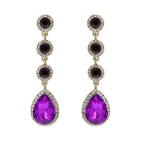 4-TIER CRYSTAL RHINESTONE LONG DROP TEARDROP HALO EARRINGS