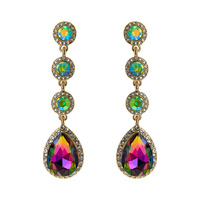 4-TIER CRYSTAL RHINESTONE LONG DROP TEARDROP HALO EARRINGS