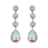 4-TIER CRYSTAL RHINESTONE LONG DROP TEARDROP HALO EARRINGS