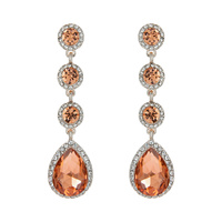 4-TIER CRYSTAL RHINESTONE LONG DROP TEARDROP HALO EARRINGS