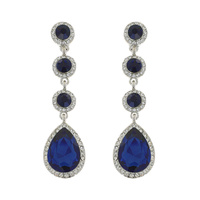 4-TIER CRYSTAL RHINESTONE LONG DROP TEARDROP HALO EARRINGS