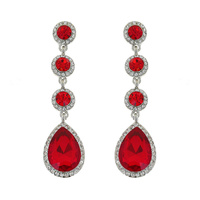 4-TIER CRYSTAL RHINESTONE LONG DROP TEARDROP HALO EARRINGS