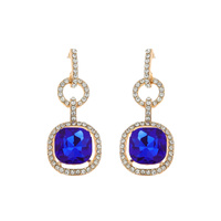 CRYSTAL RHINESTONE SQUARE CUT LINK DROP EARRINGS
