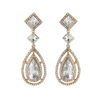 DOUBLE DROP RHINESTONE EARRINGS W/GEMS