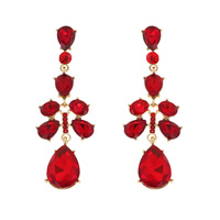 CRYSTAL RHINESTONE TEARDROP CLUSTER LONG DROP EARRINGS