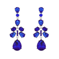 CRYSTAL RHINESTONE TEARDROP CLUSTER LONG DROP EARRINGS