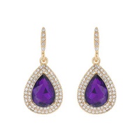 RHINESTONE GEM TEARDROP PEAR HALO DANGLE EARRINGS