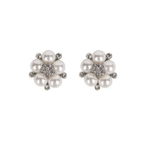 CRYSTAL RHINESTONE AND SYNTHETIC PEARL FLORAL CLUSTER STUD EARRINGS