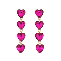 4-TIER CRYSTAL RHINESTONE HEART SHAPED LONG DROP EARRINGS