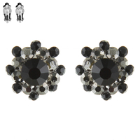 Stone Burst Edge With Center Round Gem Metal Clip Stud Earrings Erk0099Bk