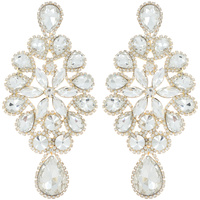 EVENING GLAM FLORAL CLUSTER CRYSTAL DROP EARRINGS
