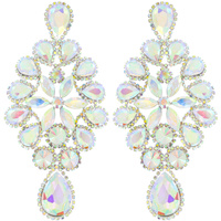 EVENING GLAM FLORAL CLUSTER CRYSTAL DROP EARRINGS