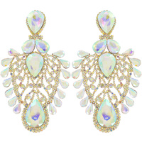 LARGE 2-TIER CRYSTAL RHINESTONE PAVE TEARDROP CLUSTER LONG DROP EARRINGS