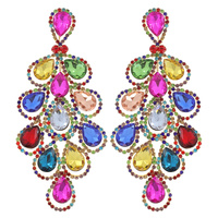 LARGE 2-TIER CRYSTAL RHINESTONE PAVE TEARDROP CLUSTER LONG DROP EARRINGS
