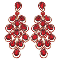 LARGE 2-TIER CRYSTAL RHINESTONE PAVE TEARDROP CLUSTER LONG DROP EARRINGS