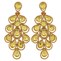 LARGE 2-TIER CRYSTAL RHINESTONE PAVE TEARDROP CLUSTER LONG DROP EARRINGS