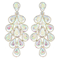 LARGE 2-TIER CRYSTAL RHINESTONE PAVE TEARDROP CLUSTER LONG DROP EARRINGS
