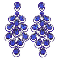 LARGE 2-TIER CRYSTAL RHINESTONE PAVE TEARDROP CLUSTER LONG DROP EARRINGS