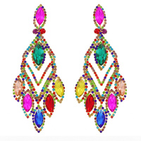 CRYSTAL LEAF SHAPED LONG DROP CHANDELIER EARRINGS