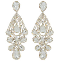 CRYSTAL TEARDROP LONG DROP CHANDELIER EARRINGS