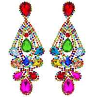 CRYSTAL TEARDROP LONG DROP CHANDELIER EARRINGS