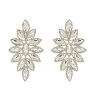 CRYSTAL CLUSTER  LEAF SHAPED LONG DROP EARRINGS