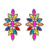 CRYSTAL CLUSTER  LEAF SHAPED LONG DROP EARRINGS