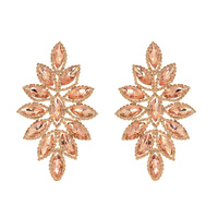 CRYSTAL CLUSTER  LEAF SHAPED LONG DROP EARRINGS