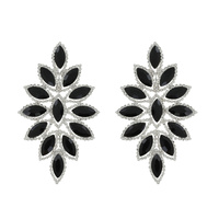 CRYSTAL CLUSTER  LEAF SHAPED LONG DROP EARRINGS