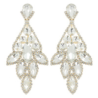 LARGE 2-TIER CRYSTAL RHINESTONE PAVE TEARDROP CLUSTER LONG DROP EARRINGS