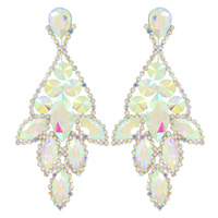LARGE 2-TIER CRYSTAL RHINESTONE PAVE TEARDROP CLUSTER LONG DROP EARRINGS