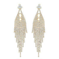 CRYSTAL RHINESTONE DIAMOND SHAPED LONG DROP TASSEL EARRINGS