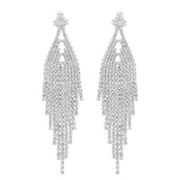 CRYSTAL RHINESTONE DIAMOND SHAPED LONG DROP TASSEL EARRINGS