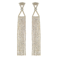 CRYSTAL RHINESTONE OPEN HOURGLASS LONG DROP TASSEL EARRINGS