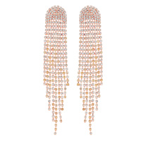 ARCHED CRYSTAL RHINESTONE LONG DROP TASSEL EARRINGS