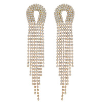 CRYSTAL RHINESTONE ARCH SHAPED LONG DROP TASSEL EARRINGS