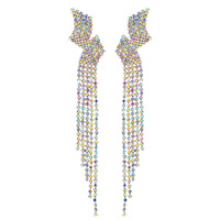 CRYSTAL RHINESTONE FLASH BOLT LONG DROP TASSEL EARRINGS