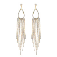 CRYSTAL RHINESTONE OPEN TEARDROP LONG DROP TASSEL EARRINGS